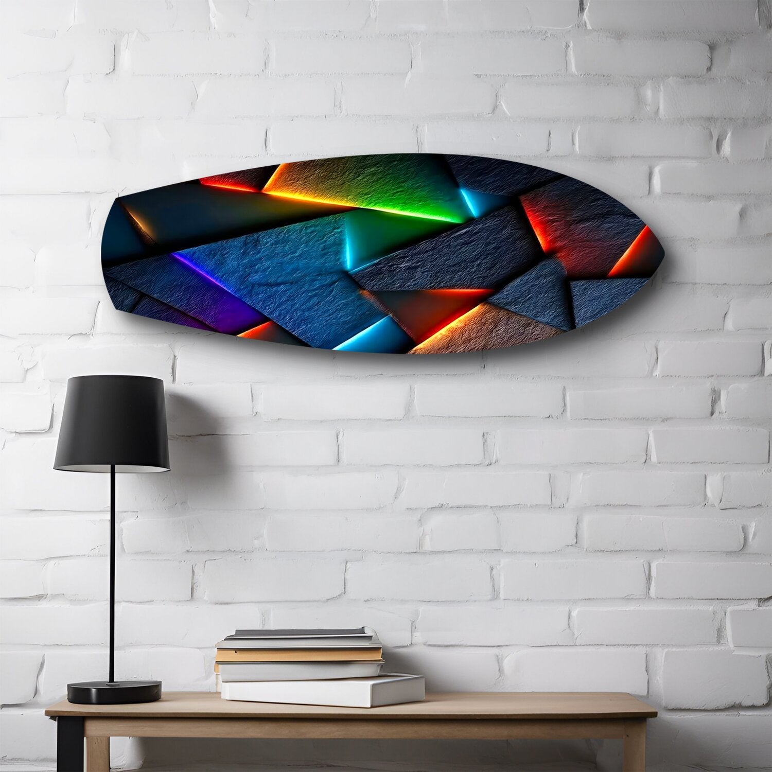 Neon Geometric Stone Abstract Glass Wall Art.
