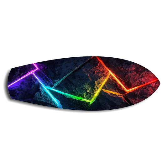 Neon Rainbow Lines Stone Abstract Glass Wall Art.