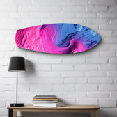Pink Blue Topographic Wave Abstract Glass Wall Art.