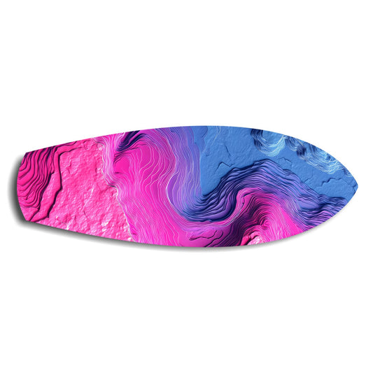Pink Blue Topographic Wave Abstract Glass Wall Art.