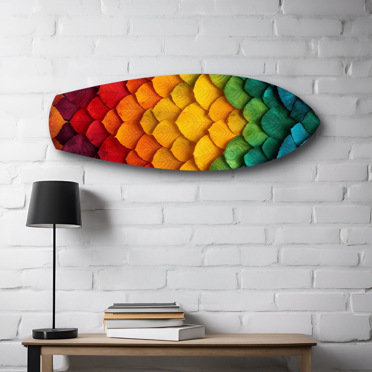 Rainbow Layered Leaves Abstract Glass Wall Art.