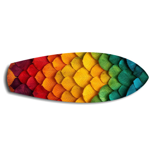 Rainbow Layered Leaves Abstract Glass Wall Art.