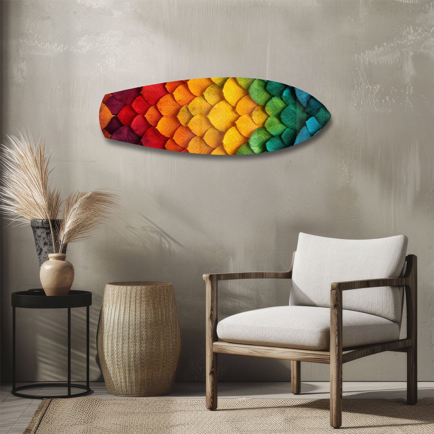 Rainbow Layered Leaves Abstract Glass Wall Art.