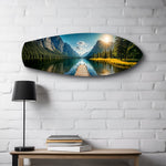 Mountain Lake Dock Sunrise Glass Wall Art.
