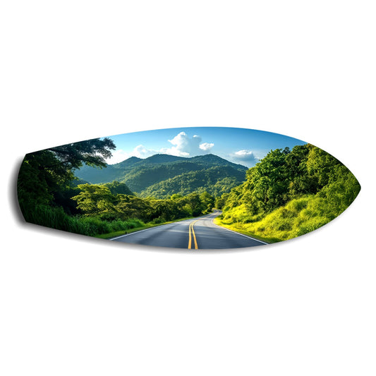 Forest Mountain Road Landscape Glass Wall Art.