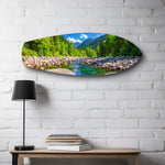 Mountain River Forest Landscape Glass Wall Art.