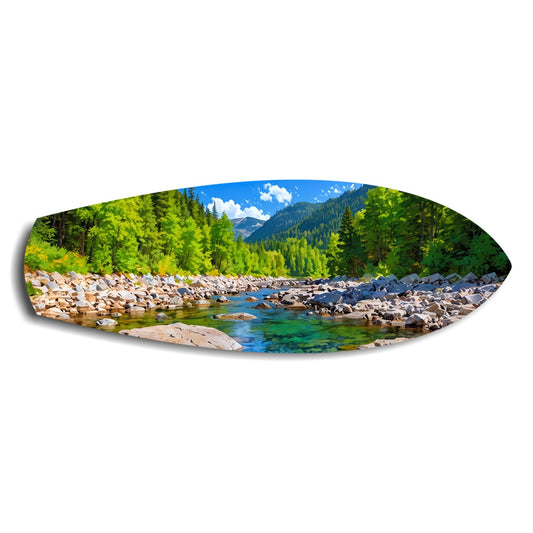 Mountain River Forest Landscape Glass Wall Art.