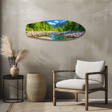Mountain River Forest Landscape Glass Wall Art.