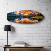 Mountain Lake Sunset Glass Wall Art.