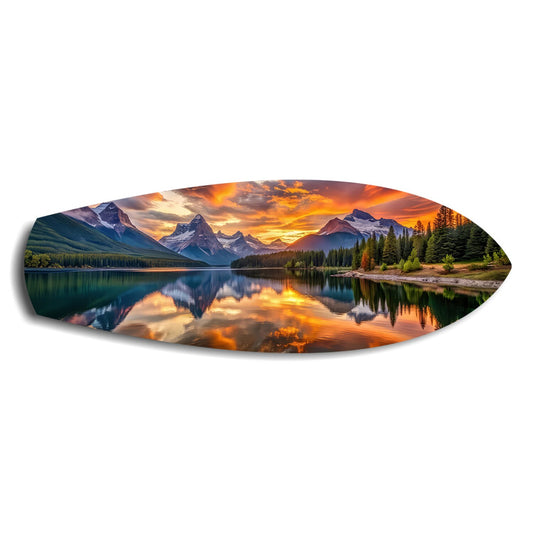 Mountain Lake Sunset Glass Wall Art.