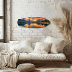 Mountain Lake Sunset Glass Wall Art.