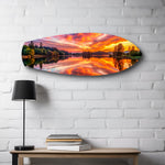 Fiery Lake Sunset Reflection Glass Wall Art.