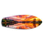Fiery Lake Sunset Reflection Glass Wall Art.