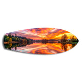Fiery Lake Sunset Reflection Glass Wall Art.