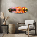 Fiery Lake Sunset Reflection Glass Wall Art.