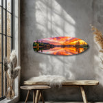 Fiery Lake Sunset Reflection Glass Wall Art.