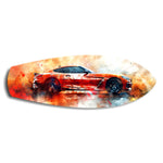 Orange Sports Car Watercolor Glass Wall Art.