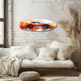 Orange Sports Car Watercolor Glass Wall Art.