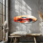 Orange Sports Car Watercolor Glass Wall Art.
