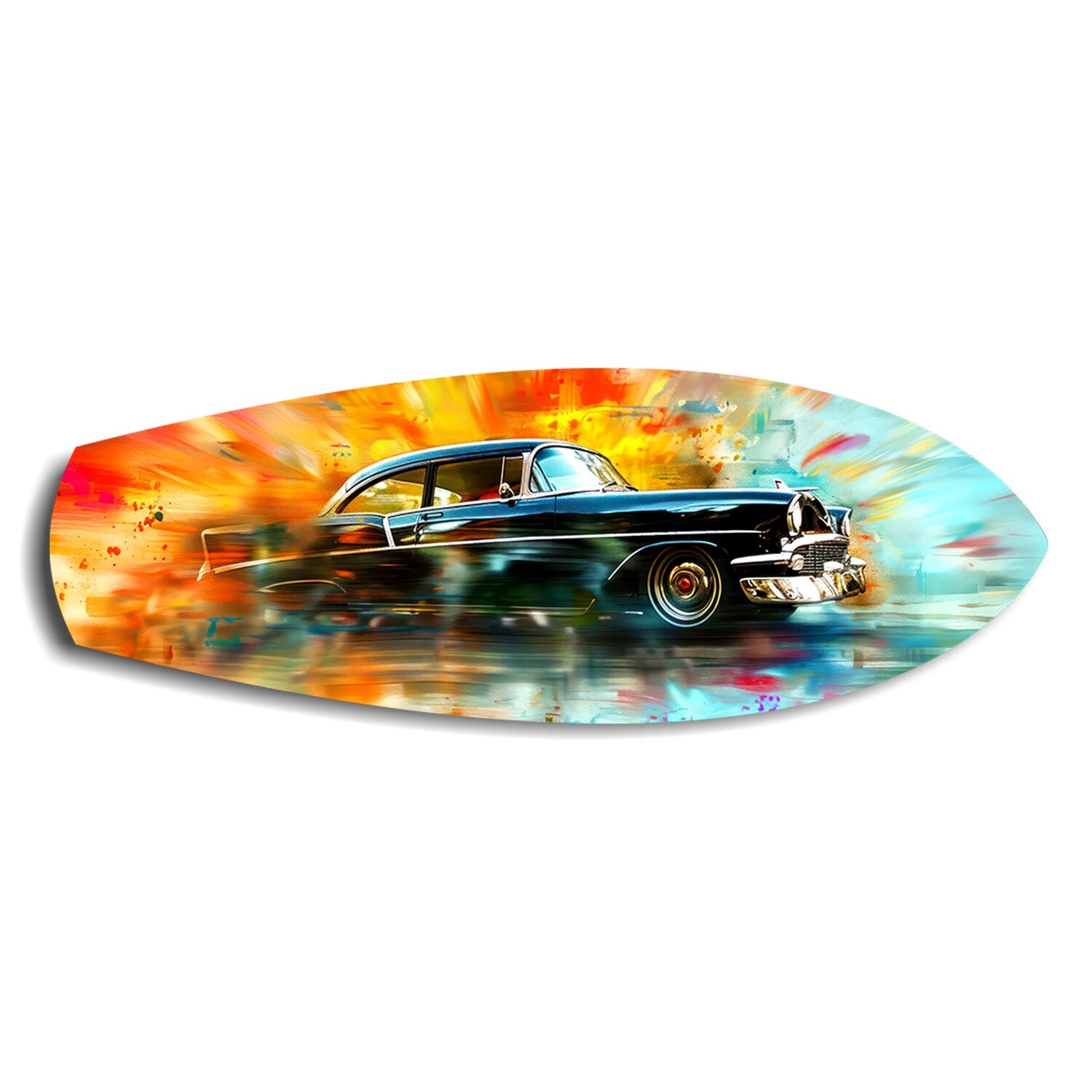 Classic Black Car Watercolor Glass Wall Art.