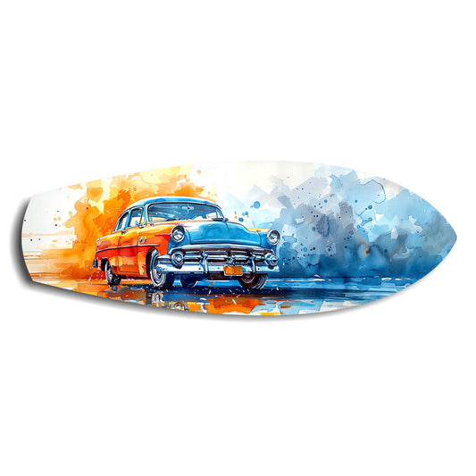 Two-Tone Vintage Car Watercolor Glass Wall Art.