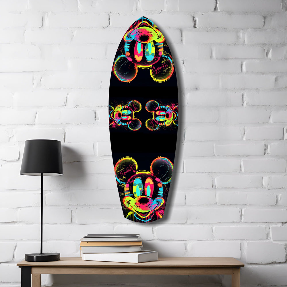 Neon Cartoon Mouse Pop Art Tempered Glass Wall Art.
