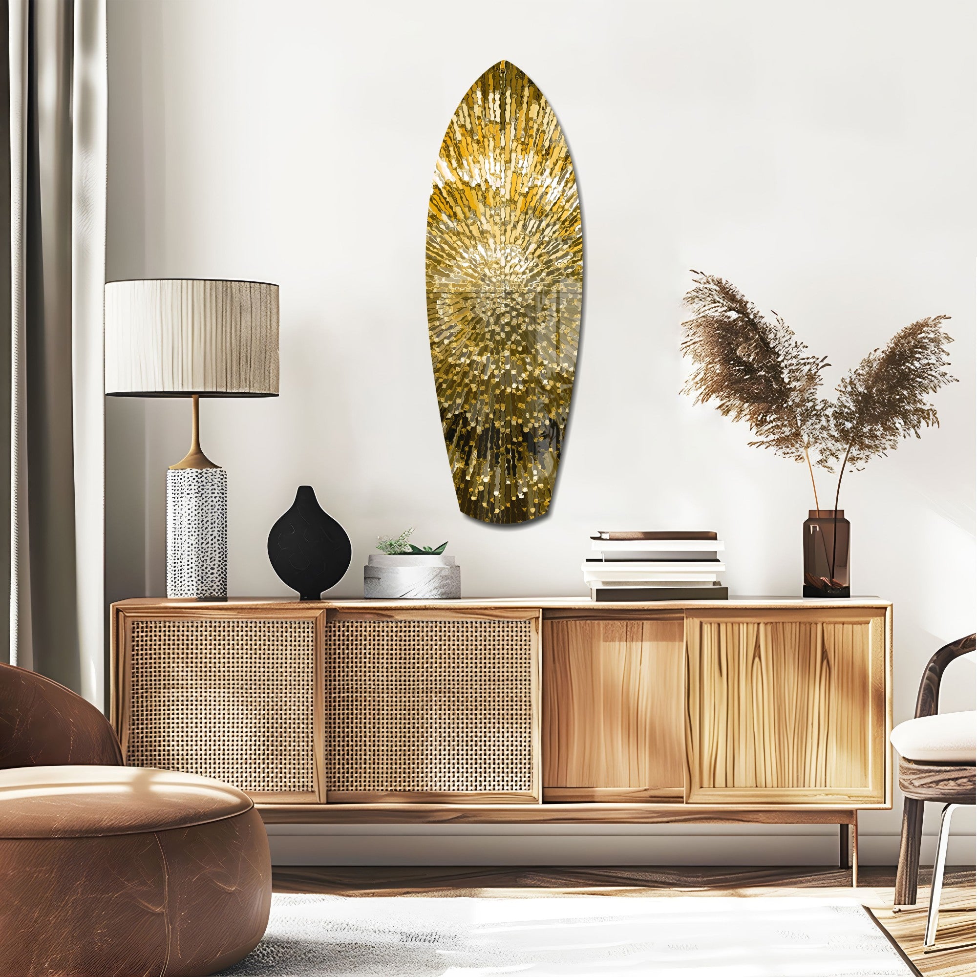Gold Sequin Burst Luxe Tempered Glass Wall Art.