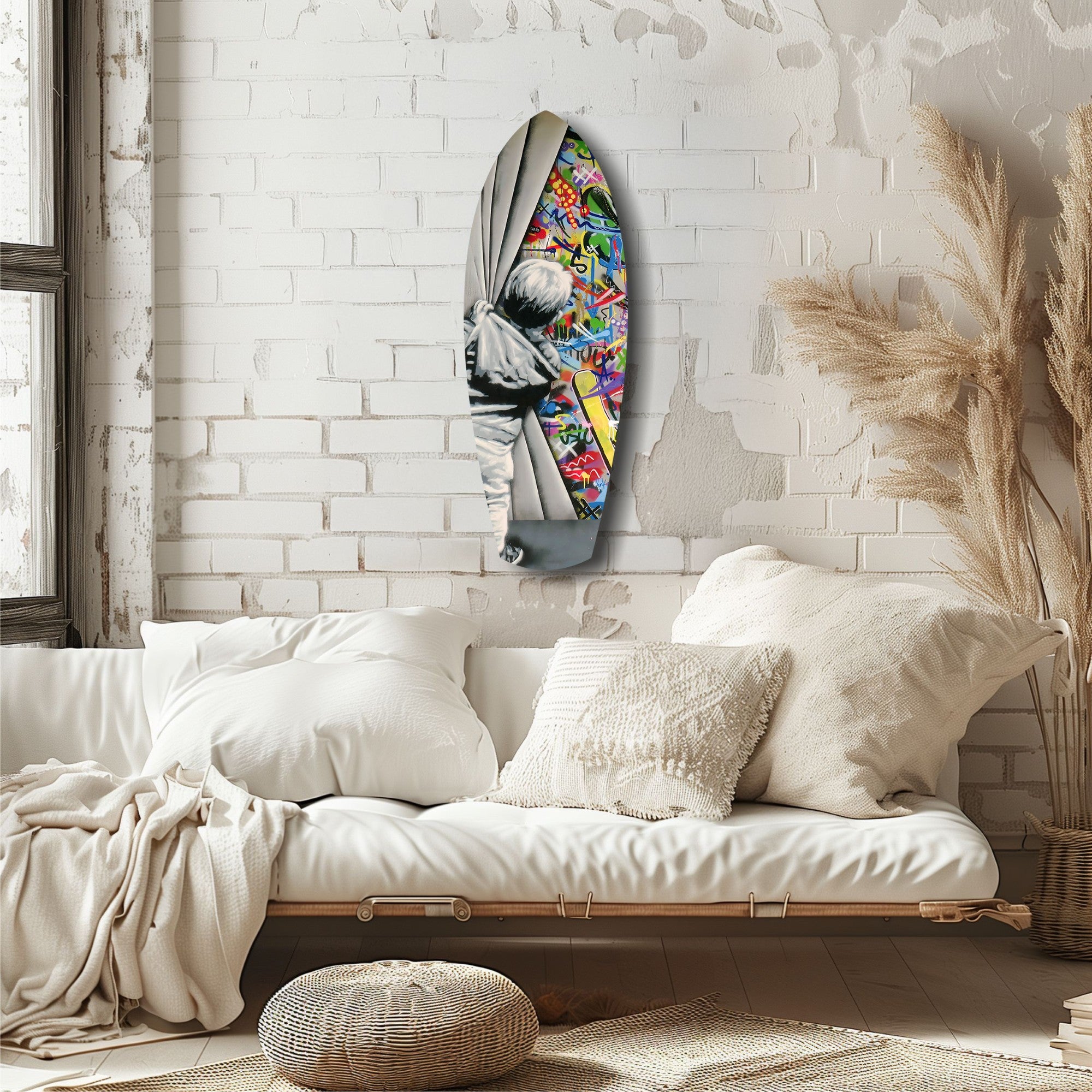 Street Art Curtain Reveal Pop Art Glass Wall Art.