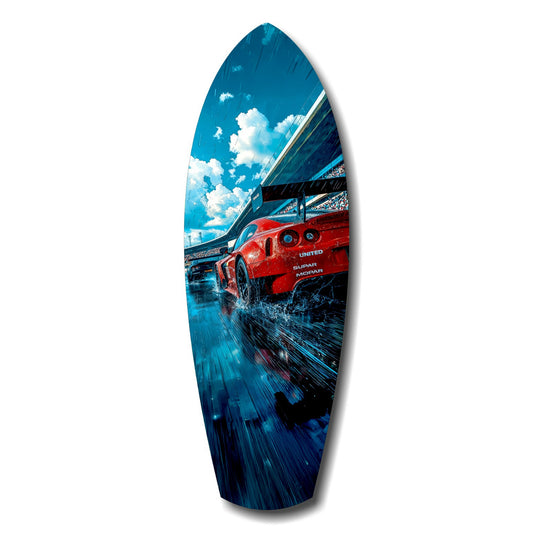 Red Racing Car Speed Tempered Glass Wall Art.