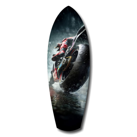 Motorcycle Speed Rain Close-Up Tempered Glass Wall Art.
