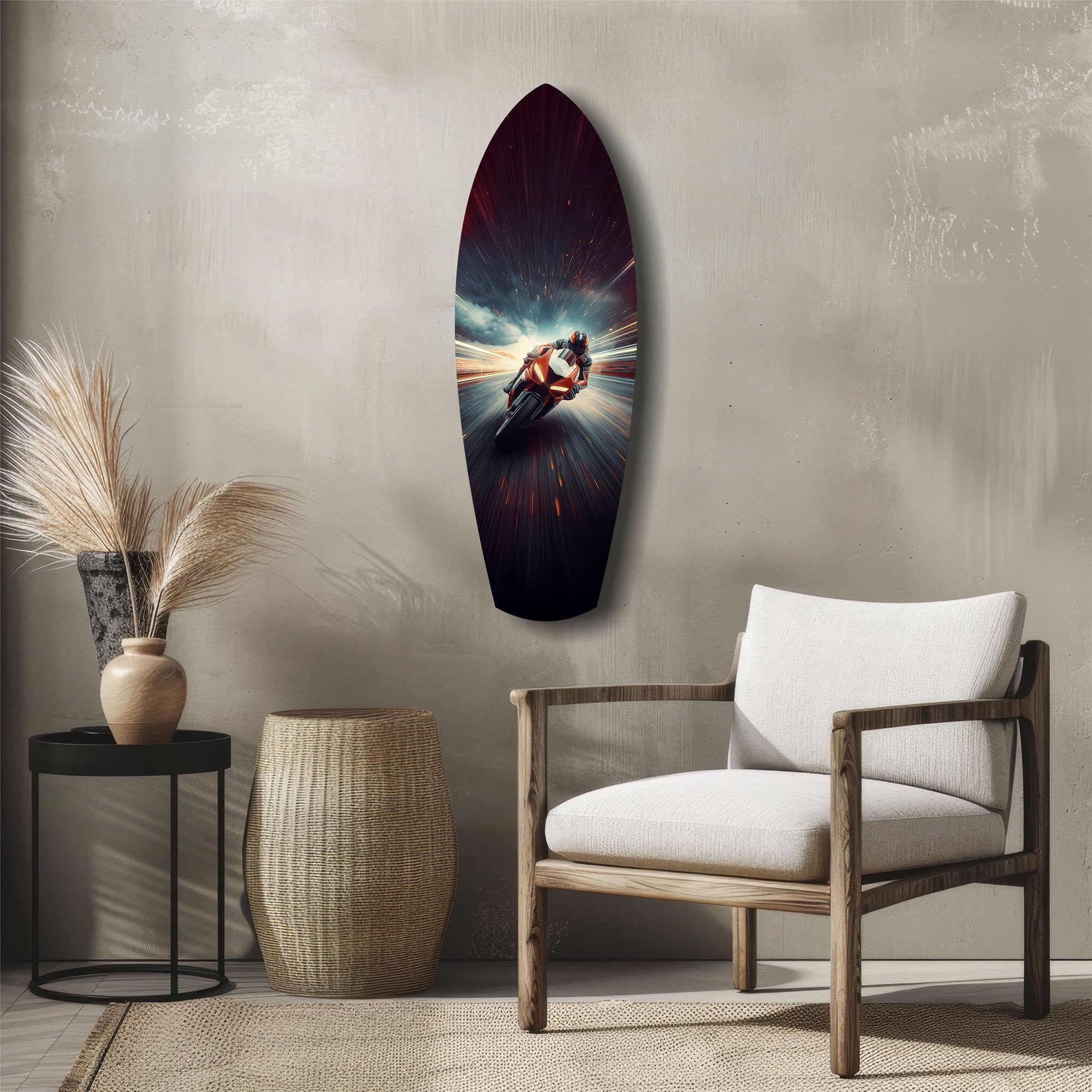 Motorcycle Racer Speed Lines Tempered Glass Wall Art.