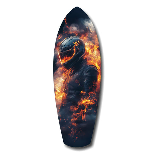 Flaming Helmet Motorcycle Rider Tempered Glass Wall Art.