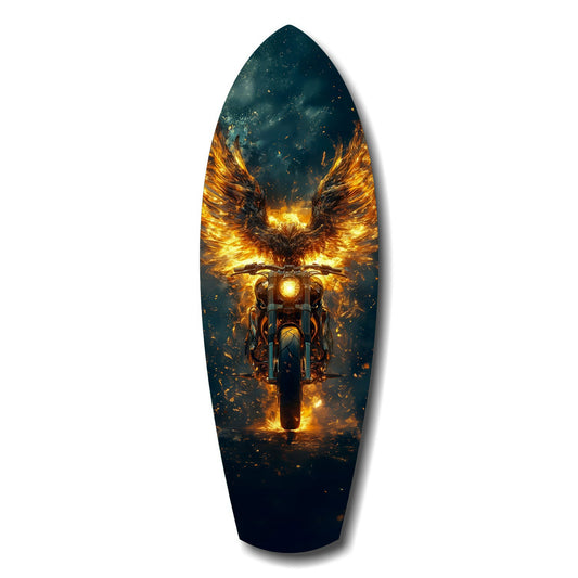 Golden Eagle Wings Motorcycle Fire Glass Wall Art.