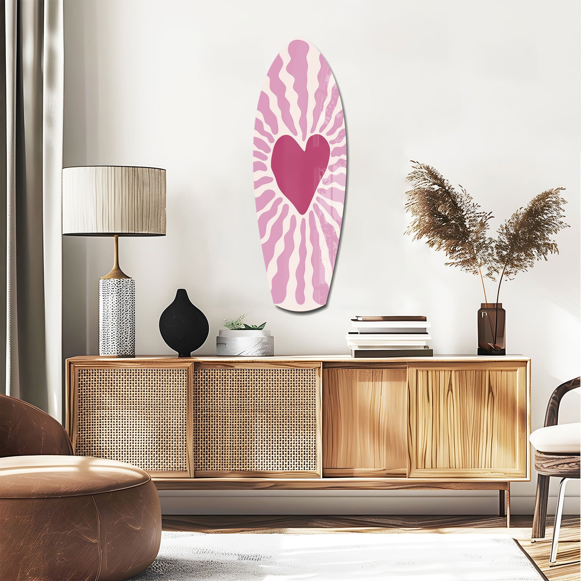 Pink Heart Burst Minimal Glass Wall Art.