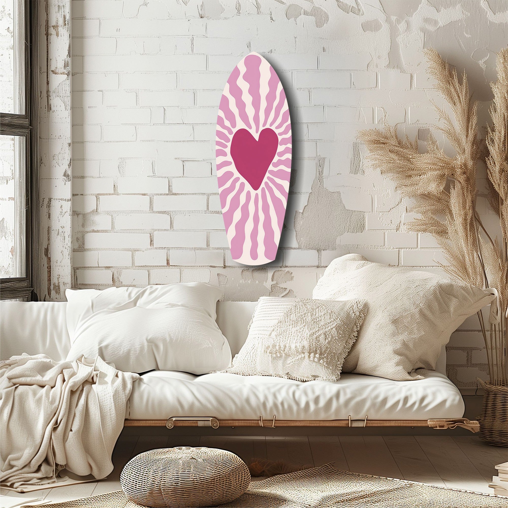 Pink Heart Burst Minimal Glass Wall Art.