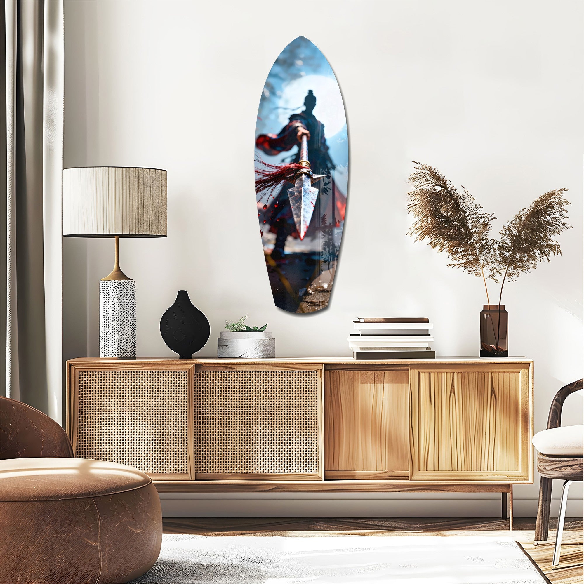 Samurai Spear Moonlight Glass Wall Art.