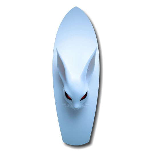 Pale Blue Rabbit Red Eyes Minimal Glass Wall Art.