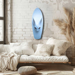Pale Blue Rabbit Red Eyes Minimal Glass Wall Art.