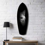 White Cat Half Face Black Background Glass Wall Art.