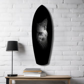 White Cat Half Face Black Background Glass Wall Art.
