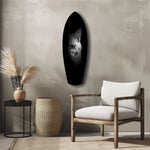 White Cat Half Face Black Background Glass Wall Art.