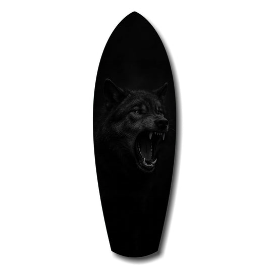 Snarling Black Wolf Dark Glass Wall Art.