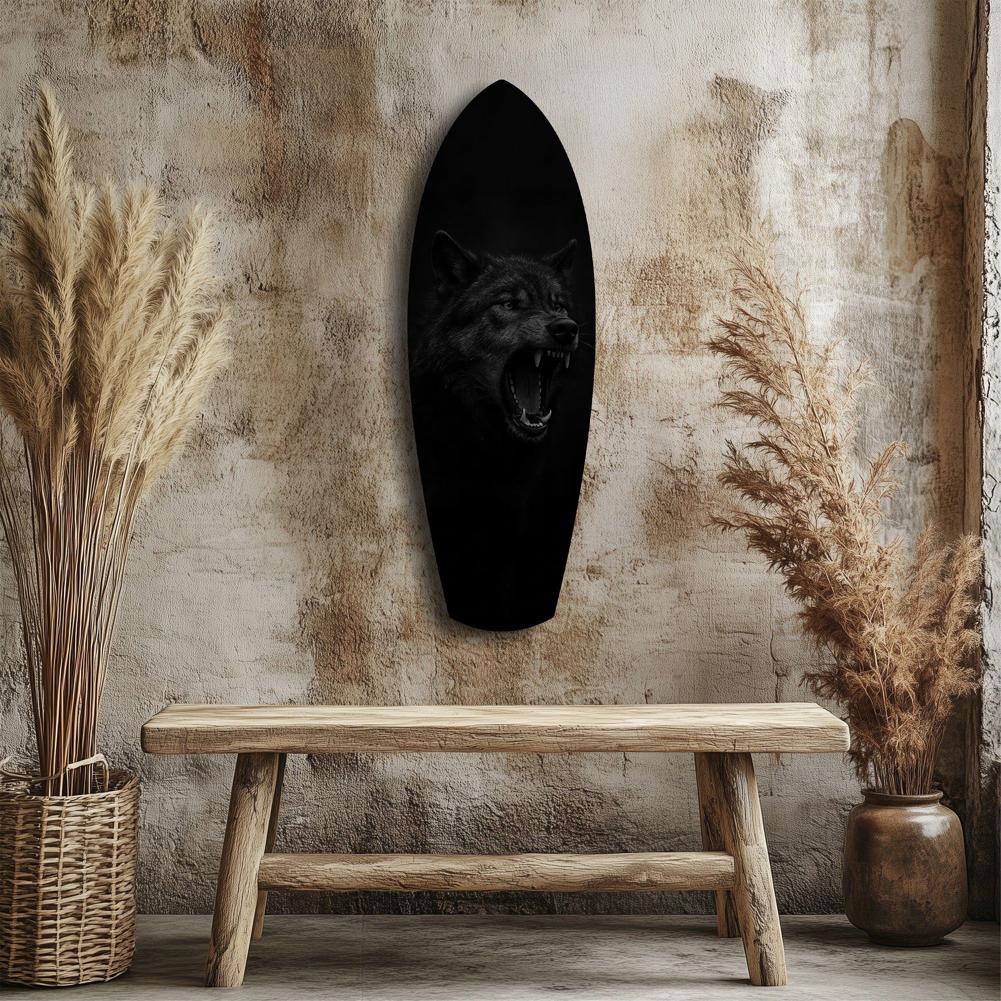 Snarling Black Wolf Dark Glass Wall Art.