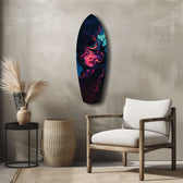 Neon Smoke Woman Portrait Surreal Glass Wall Art.