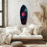 Neon Smoke Woman Portrait Surreal Glass Wall Art.