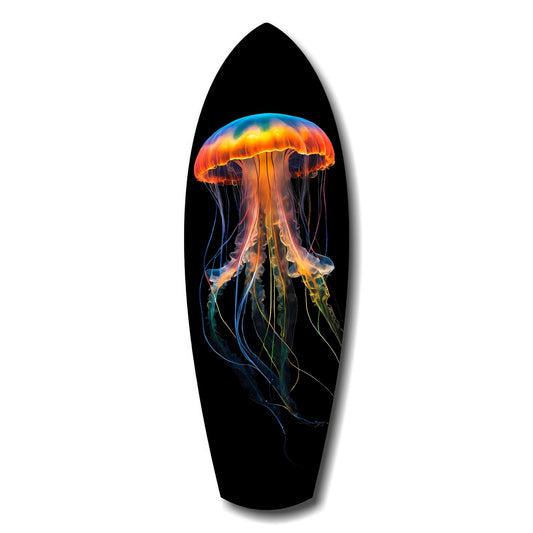Glowing Orange Jellyfish Ocean Glass Wall Art.