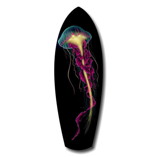 Magenta Teal Jellyfish Bioluminescent Glass Wall Art.