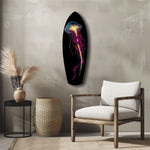 Magenta Teal Jellyfish Bioluminescent Glass Wall Art.
