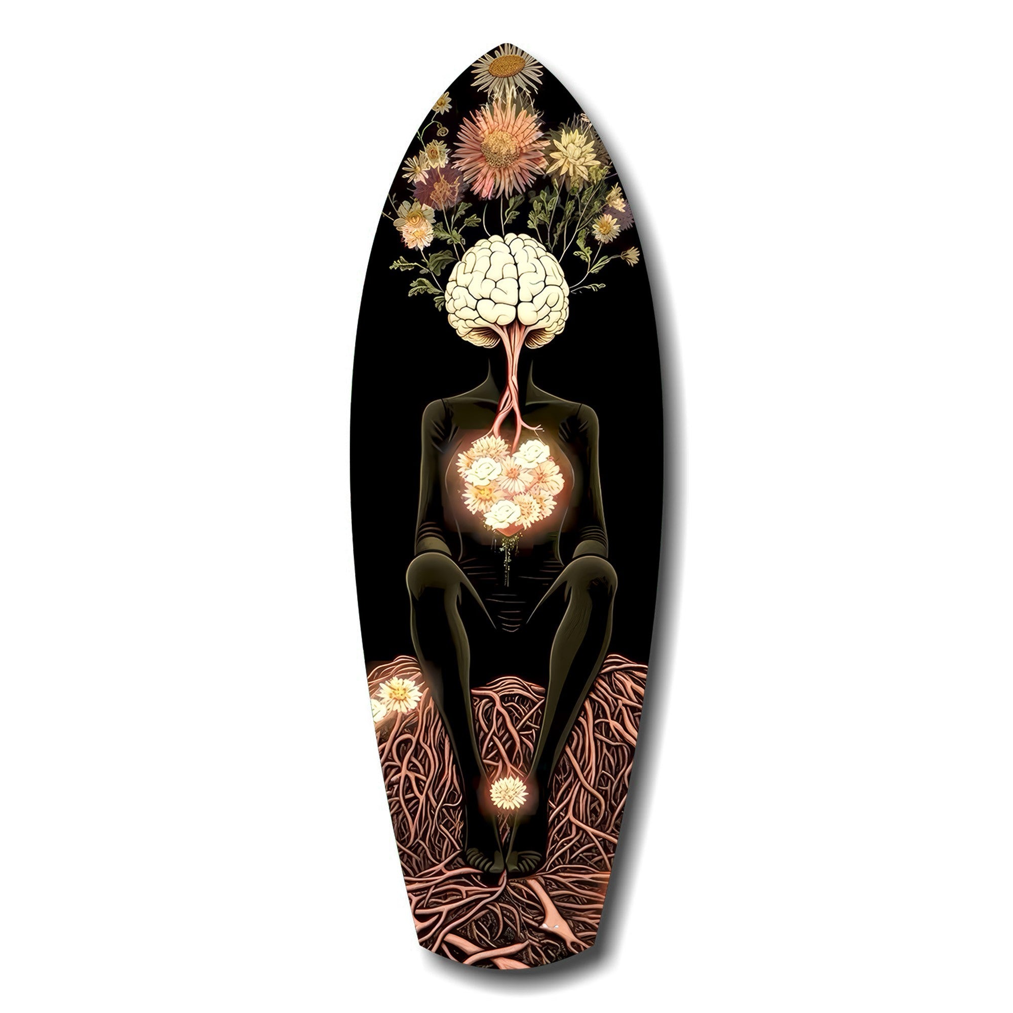 Brain Flowers Roots Surreal Glass Wall Art.
