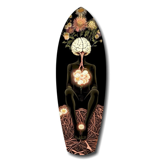 Brain Flowers Roots Surreal Glass Wall Art.